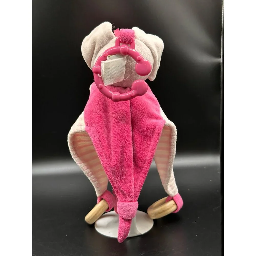 Stephan Baby Elephant Pink Plush Security Blanket Lovey Teether Rings Knot READ‎